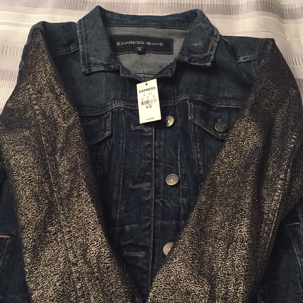 NEW Jean Jacket sparkle sleeves Med